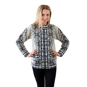 NWT Windjorf Of Norway 100% Pure Wool Norweigan Cardigan Blue Womens Size Large